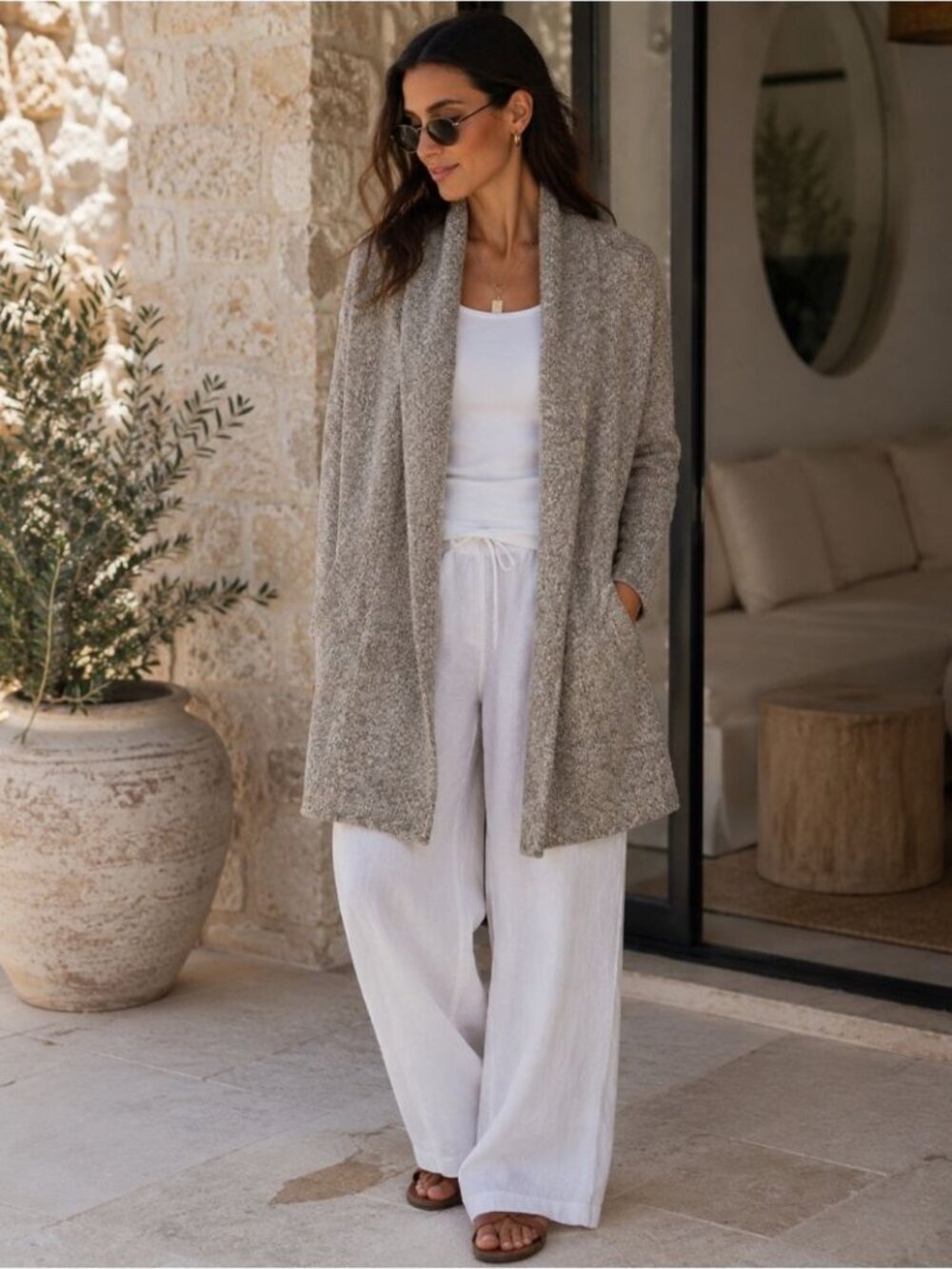 POKOLO Alpaca Blend Knit Open Cardigan Heathered Minimalist Cozy Sweater